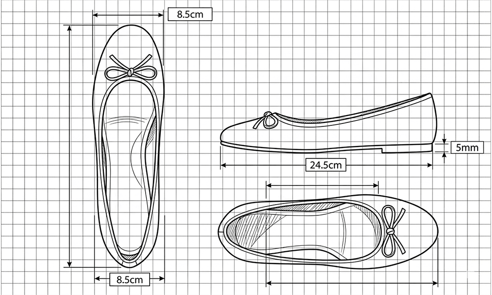 Design draft of women's flat shoes