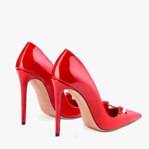 Red Patent Leather Pointed-Toe Stiletto High Heels with Gold Bar Detail 2